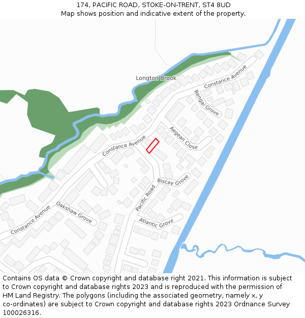 174, PACIFIC ROAD, STOKE-ON-TRENT, ST4 8UD: Location map and indicative extent of plot