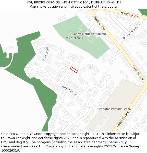 174, PRIORS GRANGE, HIGH PITTINGTON, DURHAM, DH6 1DE: Location map and indicative extent of plot