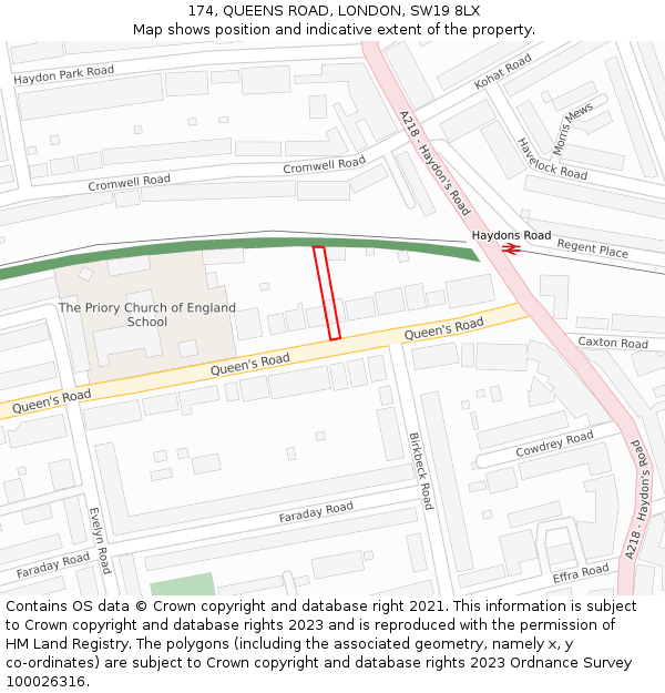 174, QUEENS ROAD, LONDON, SW19 8LX: Location map and indicative extent of plot