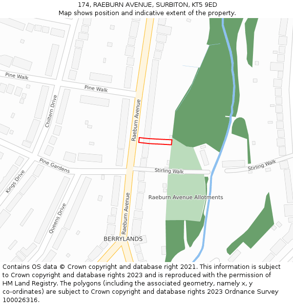 174, RAEBURN AVENUE, SURBITON, KT5 9ED: Location map and indicative extent of plot