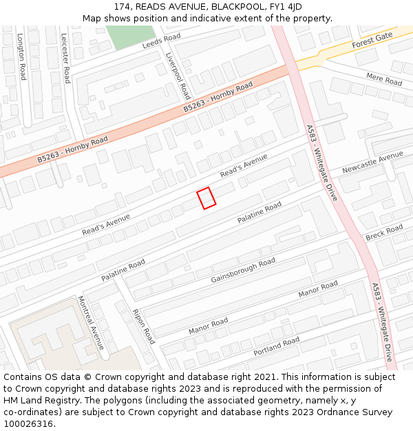 174, READS AVENUE, BLACKPOOL, FY1 4JD: Location map and indicative extent of plot