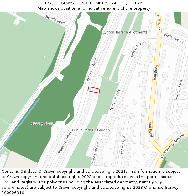 174, RIDGEWAY ROAD, RUMNEY, CARDIFF, CF3 4AF: Location map and indicative extent of plot