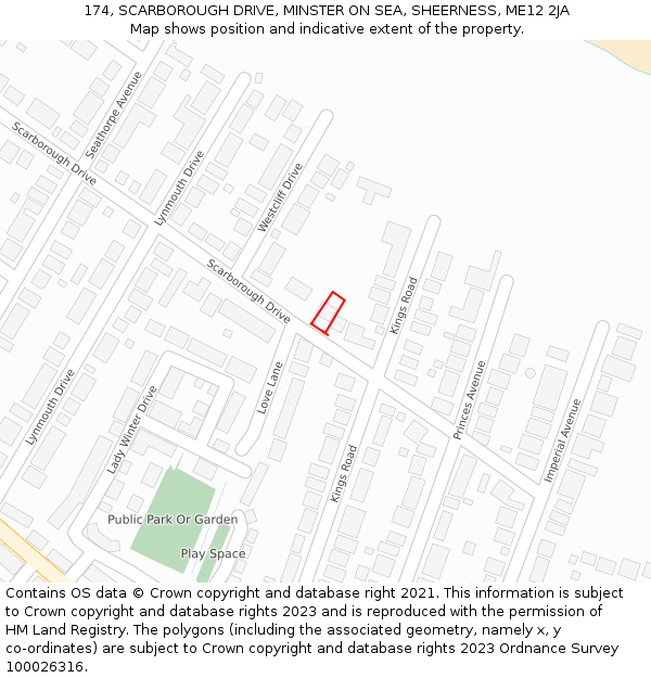 174, SCARBOROUGH DRIVE, MINSTER ON SEA, SHEERNESS, ME12 2JA: Location map and indicative extent of plot