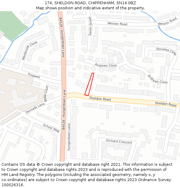 174, SHELDON ROAD, CHIPPENHAM, SN14 0BZ: Location map and indicative extent of plot