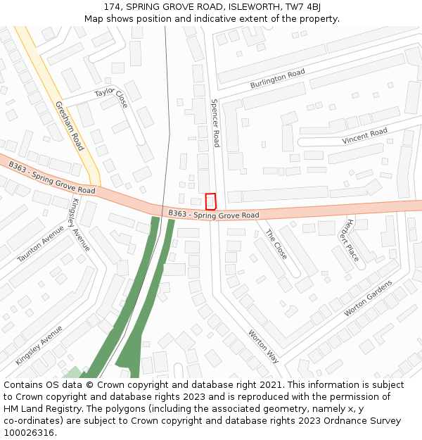 174, SPRING GROVE ROAD, ISLEWORTH, TW7 4BJ: Location map and indicative extent of plot