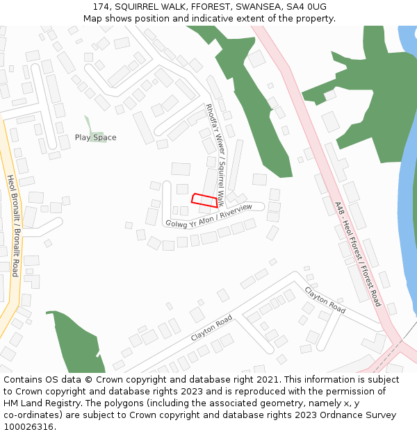 174, SQUIRREL WALK, FFOREST, SWANSEA, SA4 0UG: Location map and indicative extent of plot