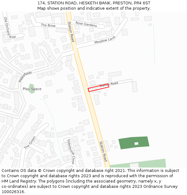 174, STATION ROAD, HESKETH BANK, PRESTON, PR4 6ST: Location map and indicative extent of plot