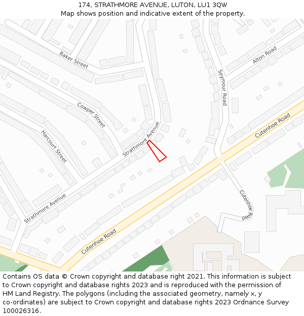 174, STRATHMORE AVENUE, LUTON, LU1 3QW: Location map and indicative extent of plot