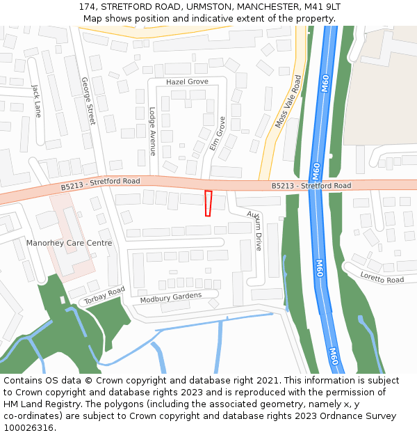 174, STRETFORD ROAD, URMSTON, MANCHESTER, M41 9LT: Location map and indicative extent of plot