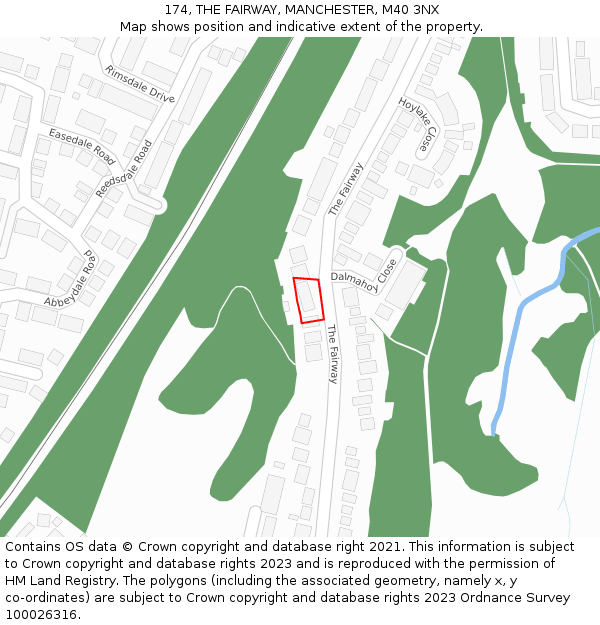 174, THE FAIRWAY, MANCHESTER, M40 3NX: Location map and indicative extent of plot