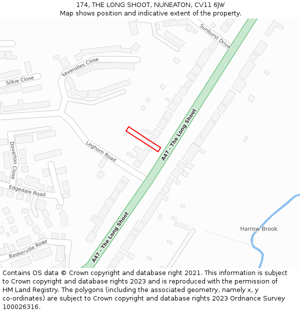 174, THE LONG SHOOT, NUNEATON, CV11 6JW: Location map and indicative extent of plot