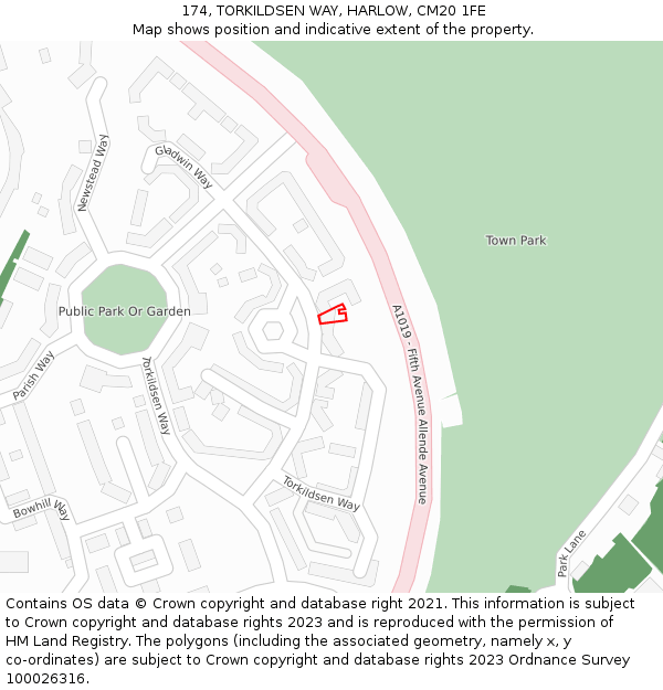 174, TORKILDSEN WAY, HARLOW, CM20 1FE: Location map and indicative extent of plot