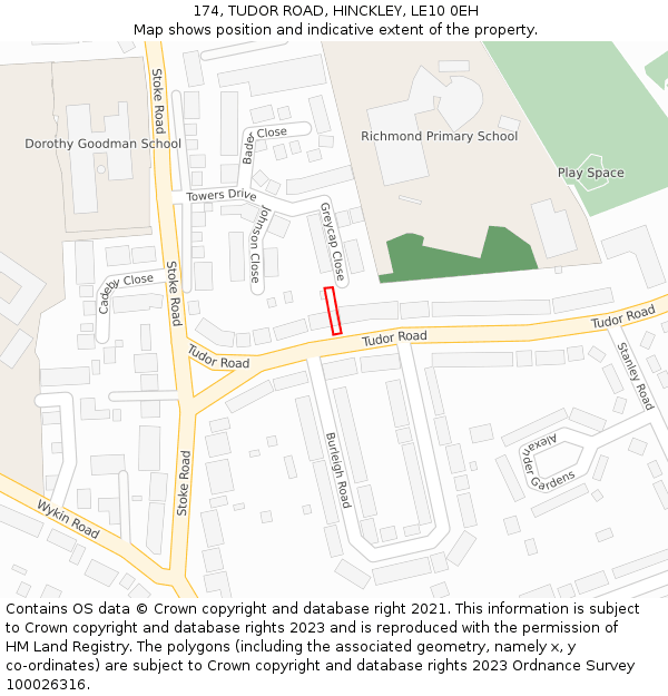 174, TUDOR ROAD, HINCKLEY, LE10 0EH: Location map and indicative extent of plot