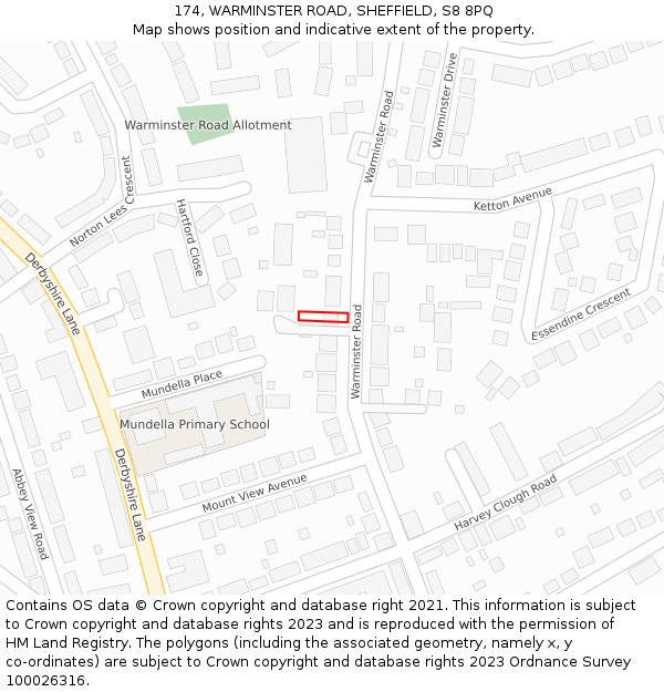 174, WARMINSTER ROAD, SHEFFIELD, S8 8PQ: Location map and indicative extent of plot