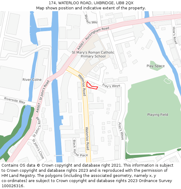 174, WATERLOO ROAD, UXBRIDGE, UB8 2QX: Location map and indicative extent of plot