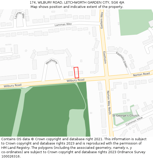 174, WILBURY ROAD, LETCHWORTH GARDEN CITY, SG6 4JA: Location map and indicative extent of plot