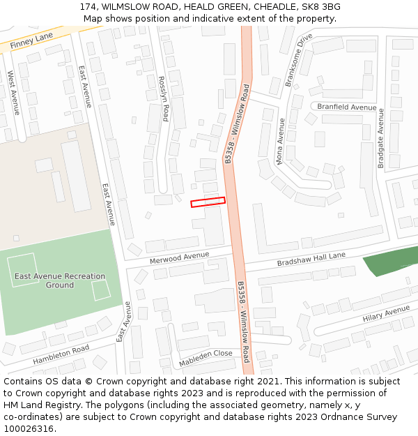 174, WILMSLOW ROAD, HEALD GREEN, CHEADLE, SK8 3BG: Location map and indicative extent of plot