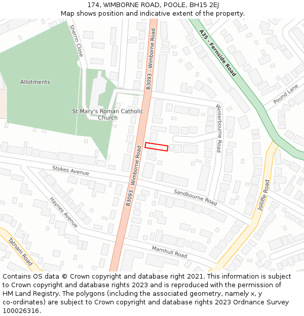 174, WIMBORNE ROAD, POOLE, BH15 2EJ: Location map and indicative extent of plot
