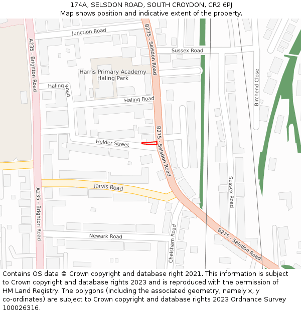 174A, SELSDON ROAD, SOUTH CROYDON, CR2 6PJ: Location map and indicative extent of plot