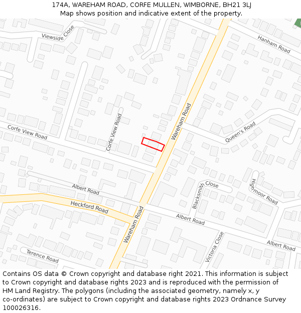 174A, WAREHAM ROAD, CORFE MULLEN, WIMBORNE, BH21 3LJ: Location map and indicative extent of plot