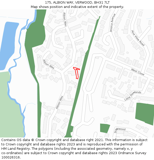 175, ALBION WAY, VERWOOD, BH31 7LT: Location map and indicative extent of plot