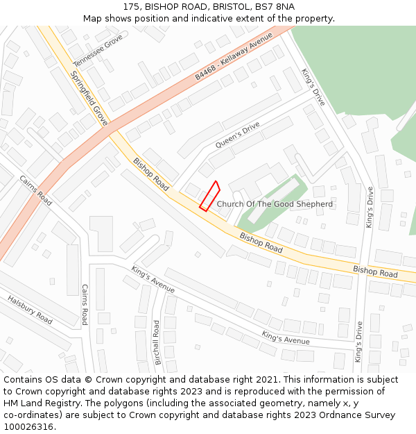 175, BISHOP ROAD, BRISTOL, BS7 8NA: Location map and indicative extent of plot