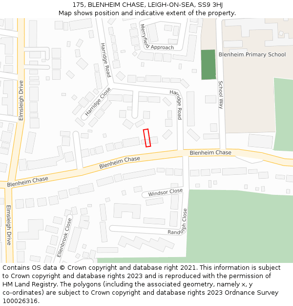 175, BLENHEIM CHASE, LEIGH-ON-SEA, SS9 3HJ: Location map and indicative extent of plot