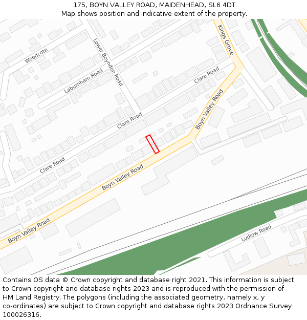 175, BOYN VALLEY ROAD, MAIDENHEAD, SL6 4DT: Location map and indicative extent of plot