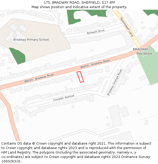 175, BRADWAY ROAD, SHEFFIELD, S17 4PF: Location map and indicative extent of plot