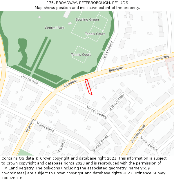 175, BROADWAY, PETERBOROUGH, PE1 4DS: Location map and indicative extent of plot