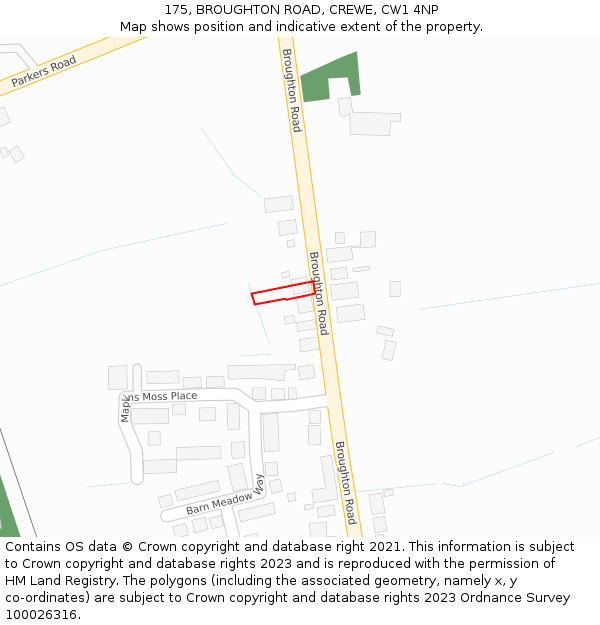 175, BROUGHTON ROAD, CREWE, CW1 4NP: Location map and indicative extent of plot