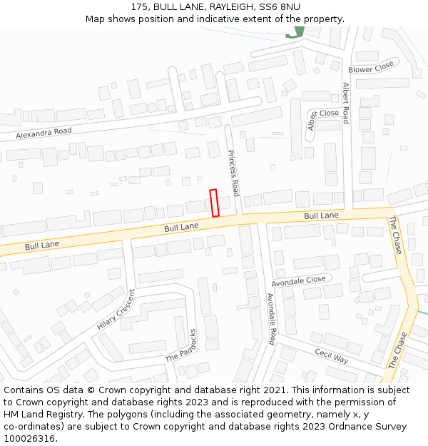 175, BULL LANE, RAYLEIGH, SS6 8NU: Location map and indicative extent of plot