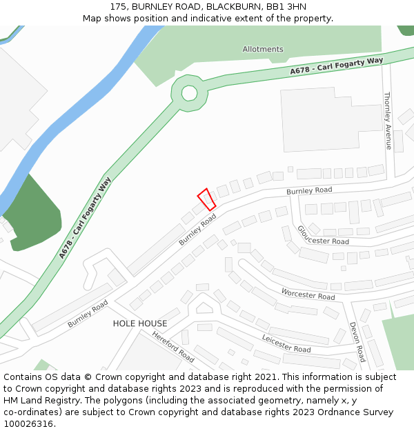 175, BURNLEY ROAD, BLACKBURN, BB1 3HN: Location map and indicative extent of plot