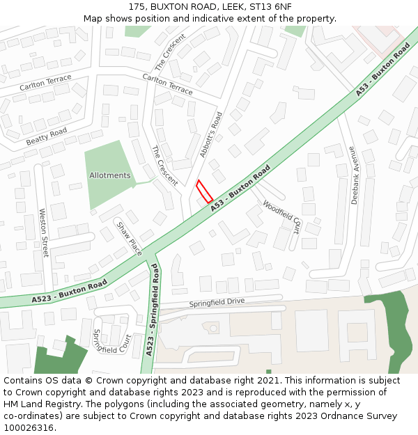 175, BUXTON ROAD, LEEK, ST13 6NF: Location map and indicative extent of plot