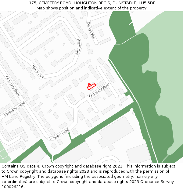 175, CEMETERY ROAD, HOUGHTON REGIS, DUNSTABLE, LU5 5DF: Location map and indicative extent of plot