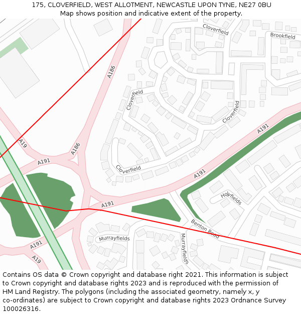 175, CLOVERFIELD, WEST ALLOTMENT, NEWCASTLE UPON TYNE, NE27 0BU: Location map and indicative extent of plot