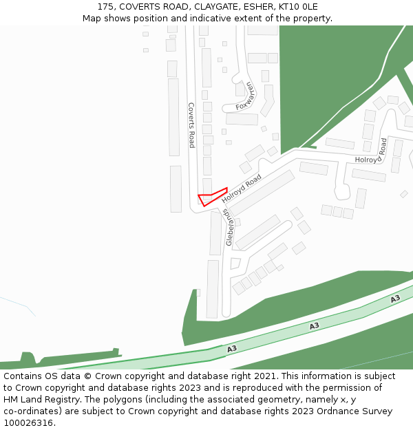 175, COVERTS ROAD, CLAYGATE, ESHER, KT10 0LE: Location map and indicative extent of plot