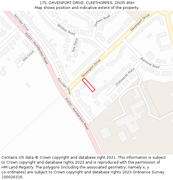 175, DAVENPORT DRIVE, CLEETHORPES, DN35 9NH: Location map and indicative extent of plot