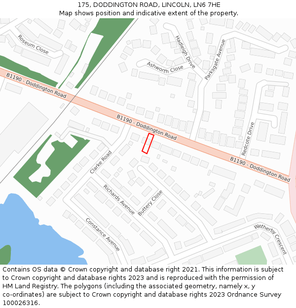 175, DODDINGTON ROAD, LINCOLN, LN6 7HE: Location map and indicative extent of plot