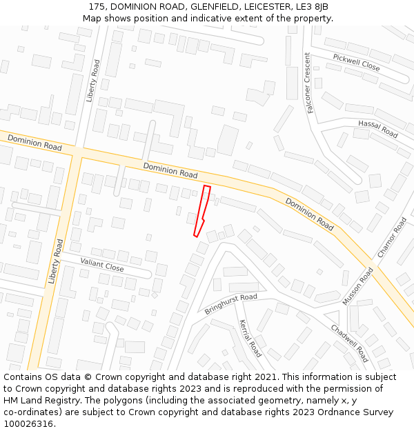 175, DOMINION ROAD, GLENFIELD, LEICESTER, LE3 8JB: Location map and indicative extent of plot