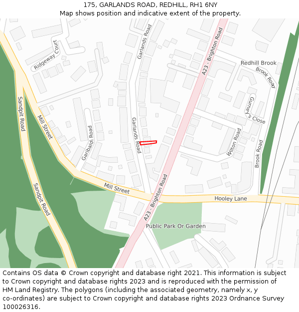 175, GARLANDS ROAD, REDHILL, RH1 6NY: Location map and indicative extent of plot