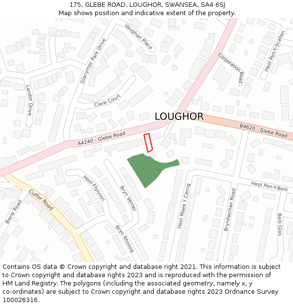 175, GLEBE ROAD, LOUGHOR, SWANSEA, SA4 6SJ: Location map and indicative extent of plot