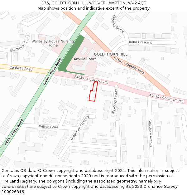 175, GOLDTHORN HILL, WOLVERHAMPTON, WV2 4QB: Location map and indicative extent of plot