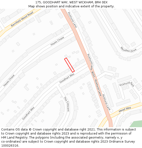 175, GOODHART WAY, WEST WICKHAM, BR4 0EX: Location map and indicative extent of plot