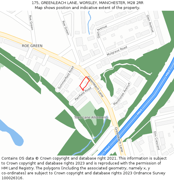 175, GREENLEACH LANE, WORSLEY, MANCHESTER, M28 2RR: Location map and indicative extent of plot