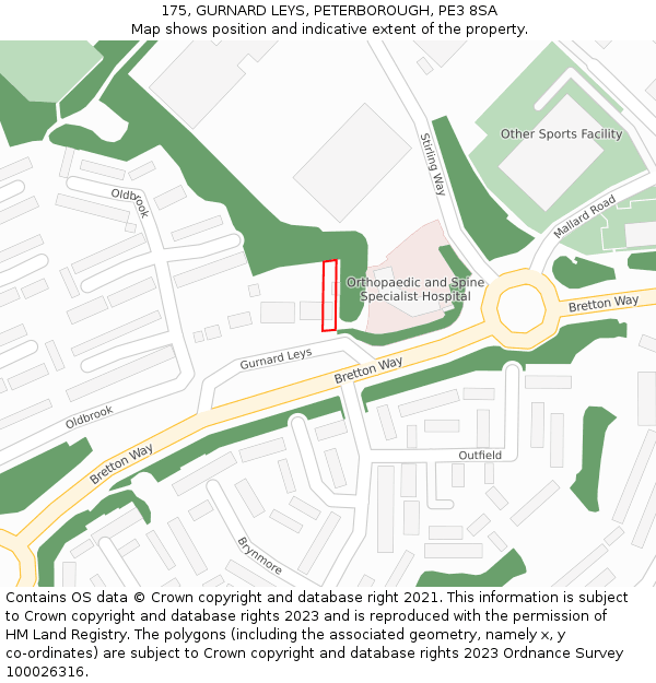 175, GURNARD LEYS, PETERBOROUGH, PE3 8SA: Location map and indicative extent of plot