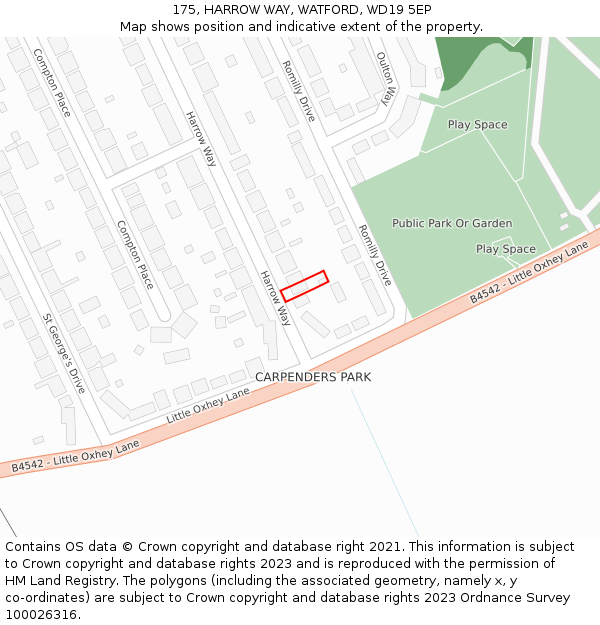 175, HARROW WAY, WATFORD, WD19 5EP: Location map and indicative extent of plot