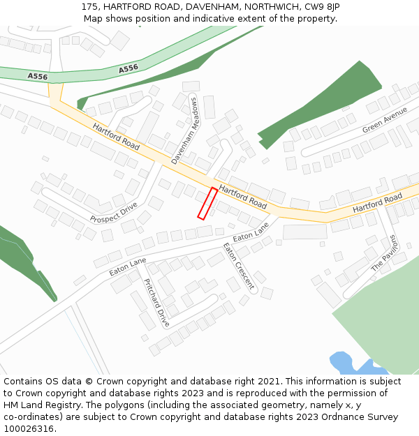 175, HARTFORD ROAD, DAVENHAM, NORTHWICH, CW9 8JP: Location map and indicative extent of plot