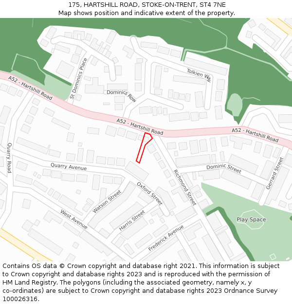 175, HARTSHILL ROAD, STOKE-ON-TRENT, ST4 7NE: Location map and indicative extent of plot