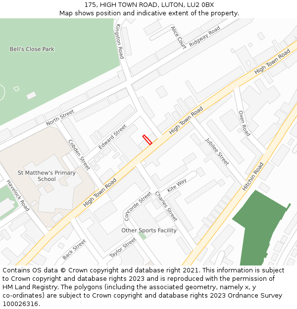 175, HIGH TOWN ROAD, LUTON, LU2 0BX: Location map and indicative extent of plot